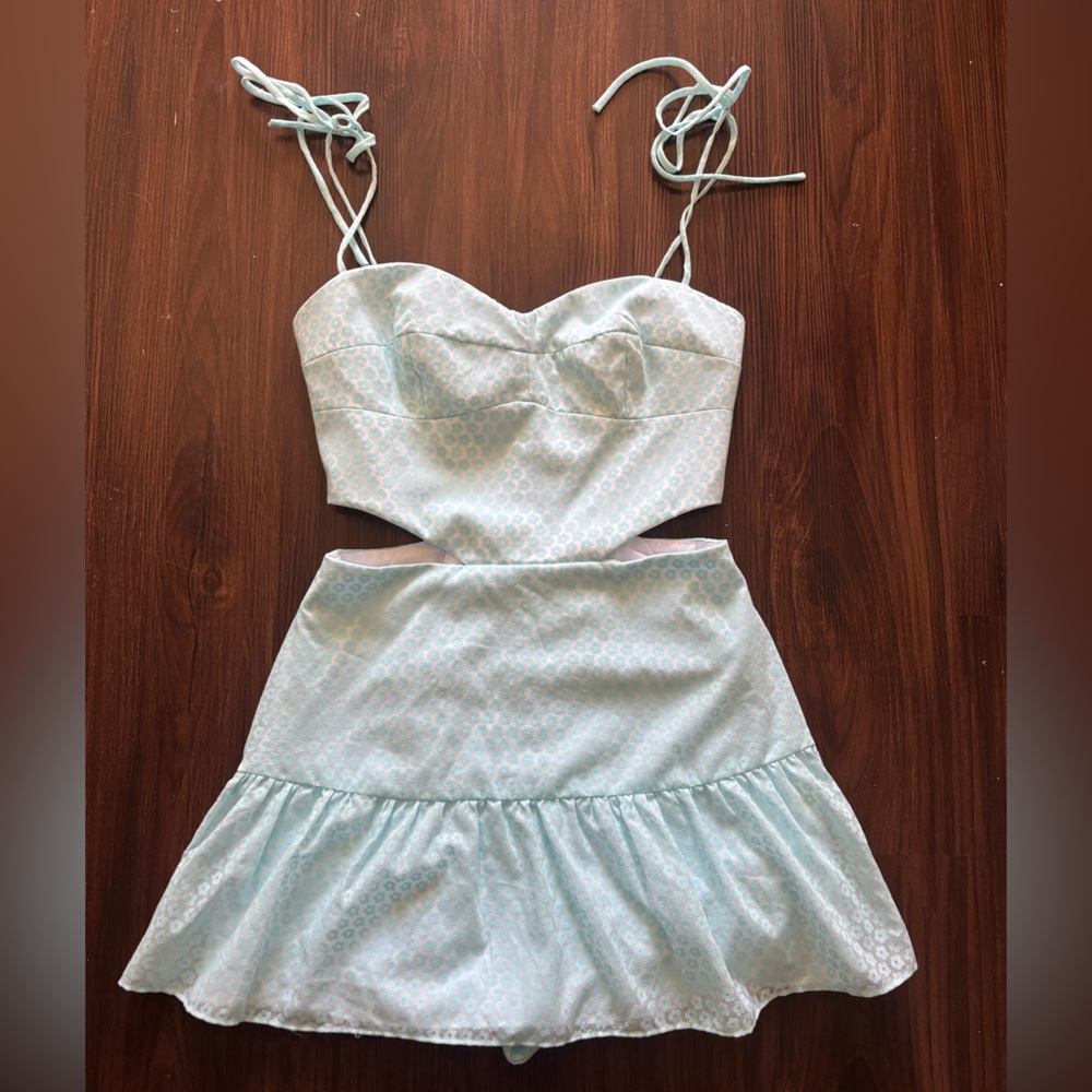 Amanda Uprichard Blue flowered cutout romper XS